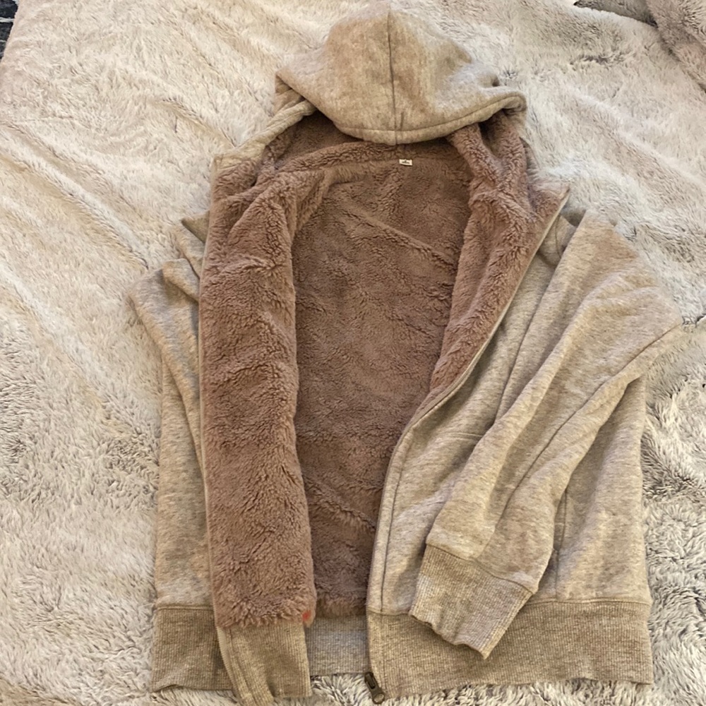 Uniqlo lined zip up hoodie, brown, medium